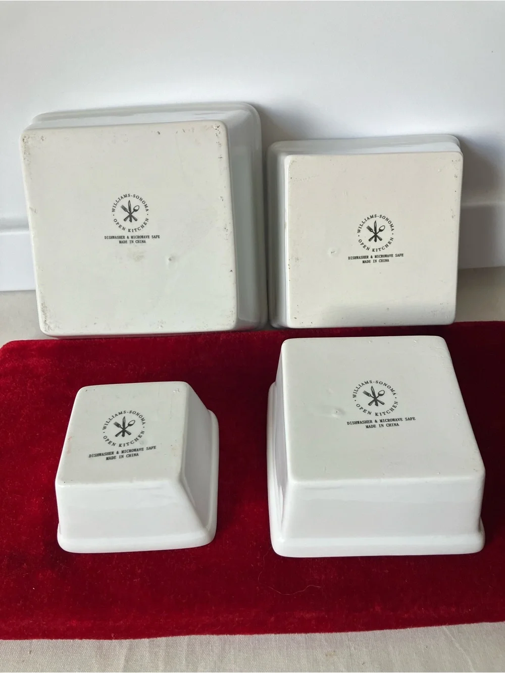 Williams Sonoma Nesting Serving Bowls Square Ceramic White Open Kitchen Set of 4